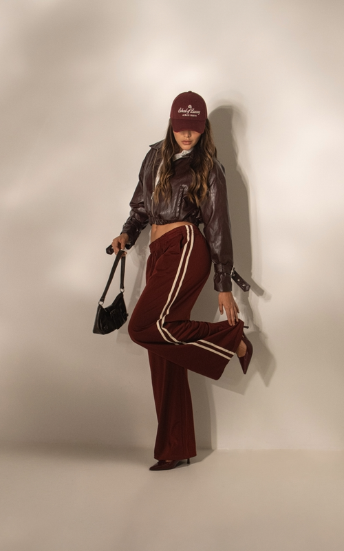 Burgundy Side-Trim Pants by Navissi