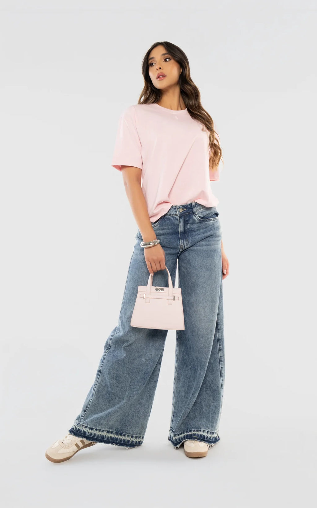 Pink Oversized Ribbed T-Shirt by Navissi