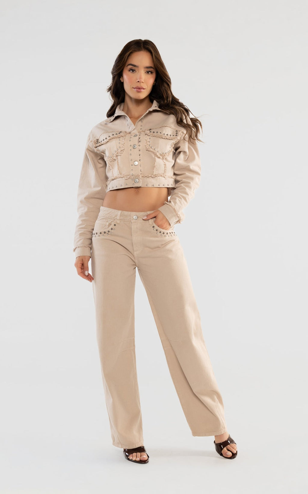 Sand Barrel-Leg Jeans by Navissi