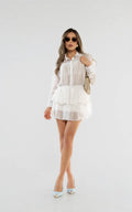 Vestido Chifón Marfil Manga Larga