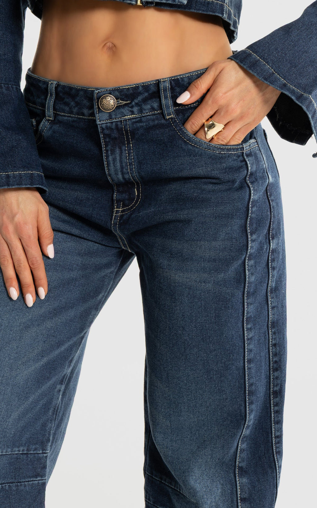 Blue Barrel-Leg Jeans