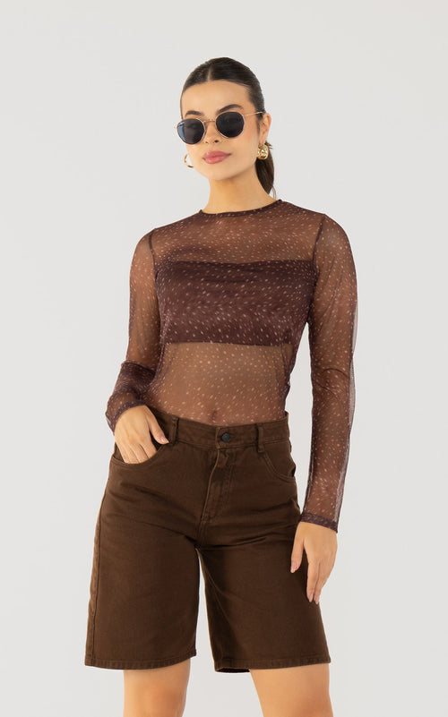 Brown Long-Sleeve Blouse by Navissi