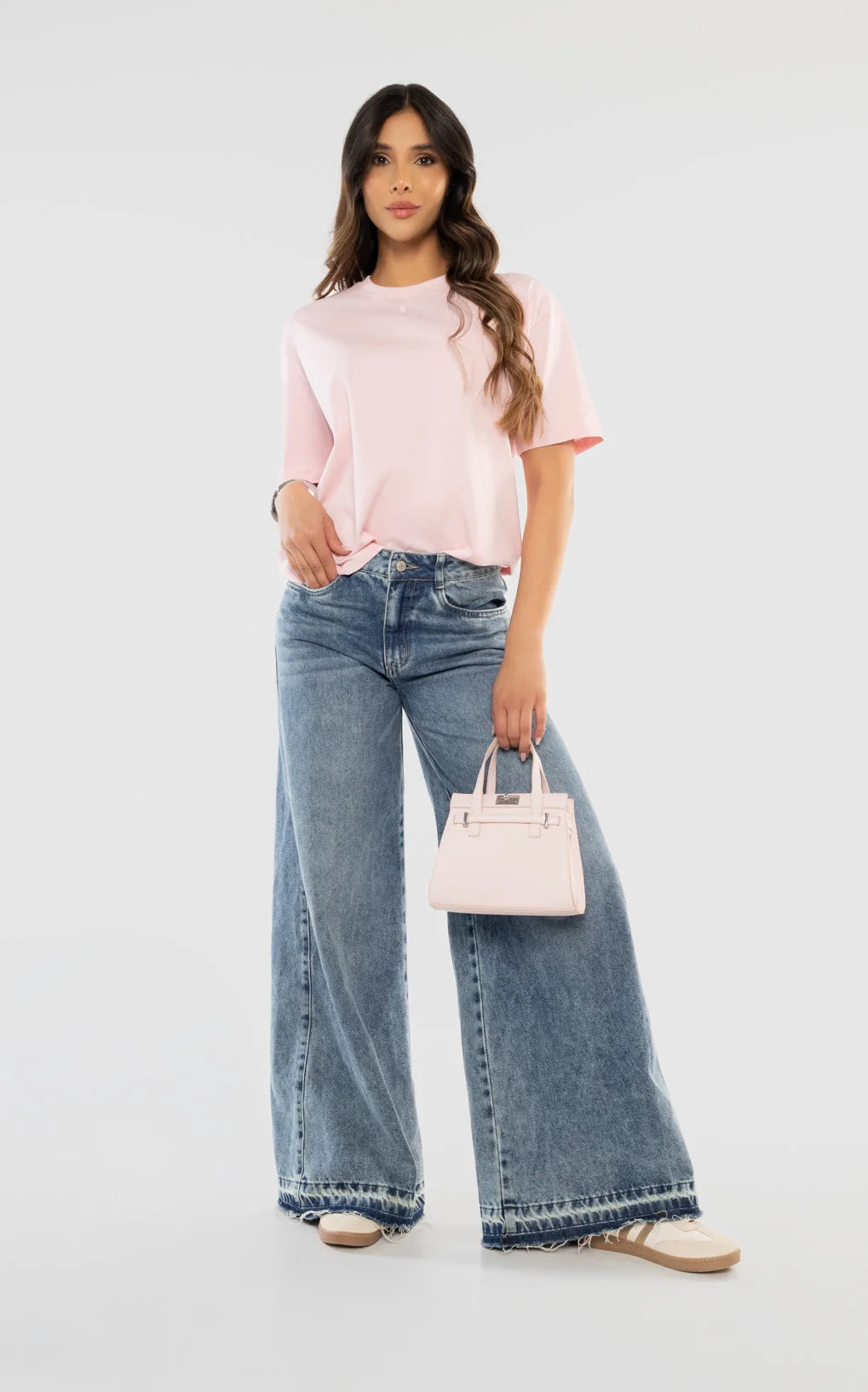 Pink Oversized Ribbed T-Shirt by Navissi