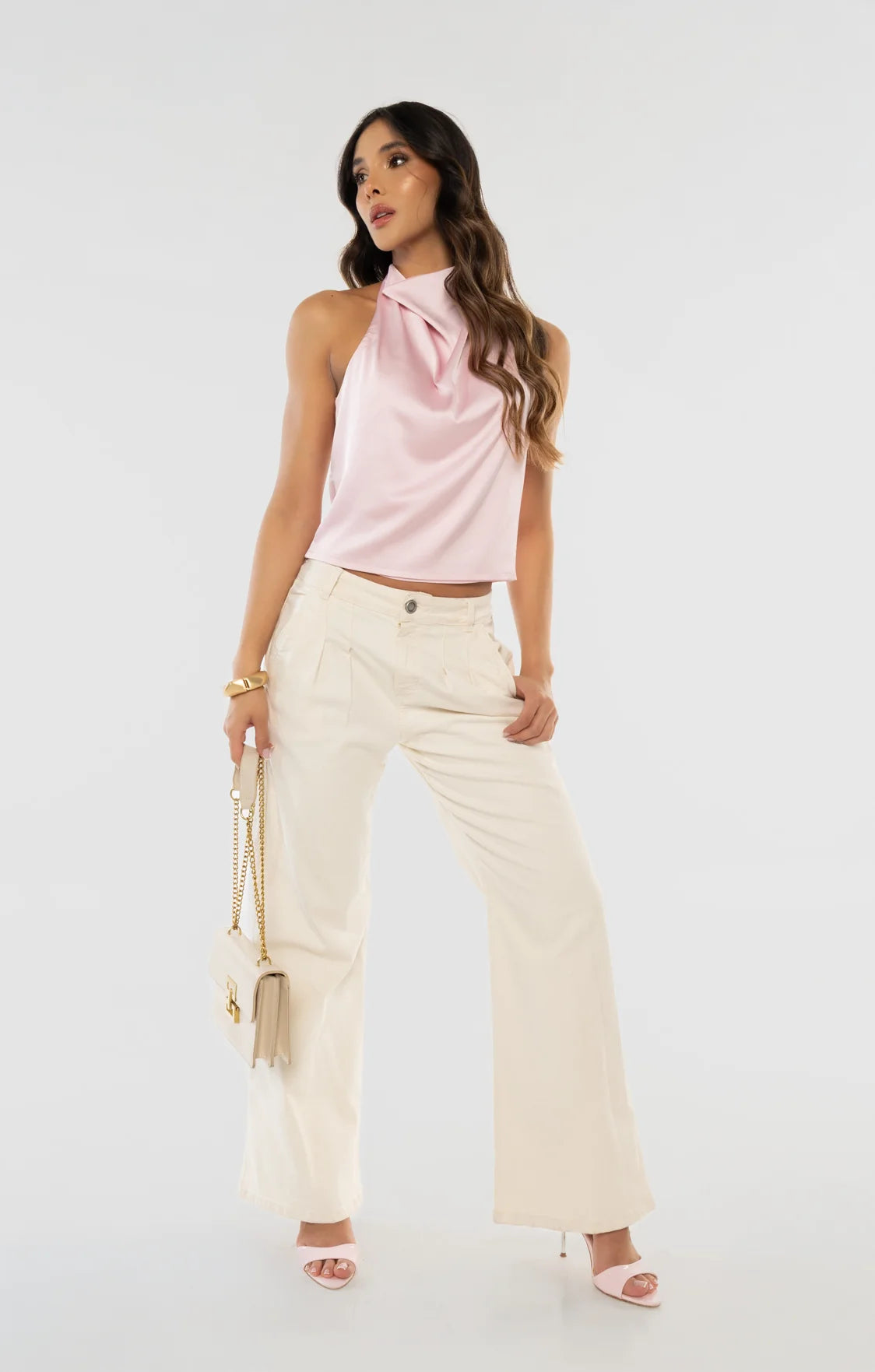 Blusa Cuello Halter Rosada