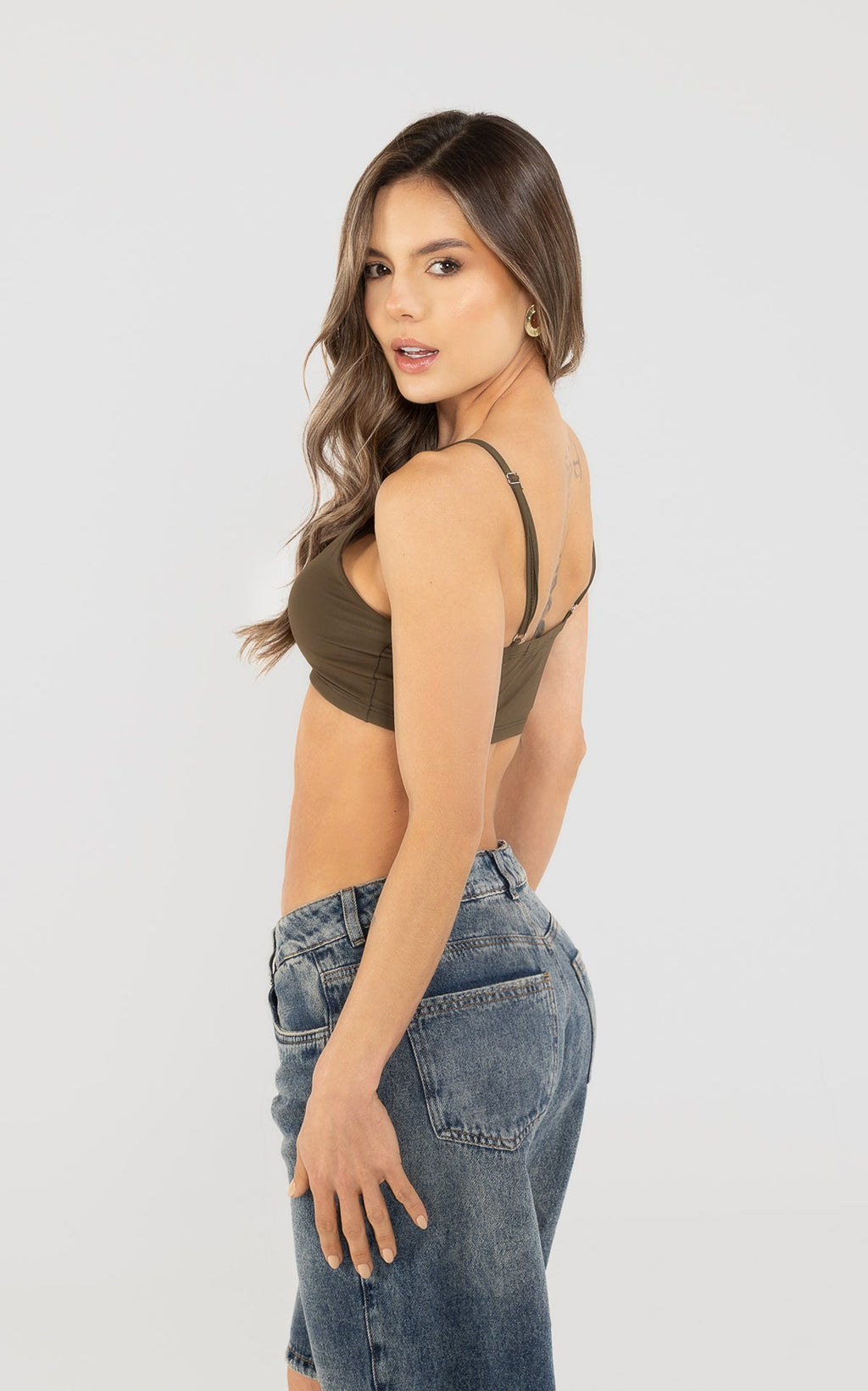 Military Green V-Neck Essential Top