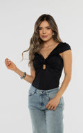 Black Draped Bodysuit