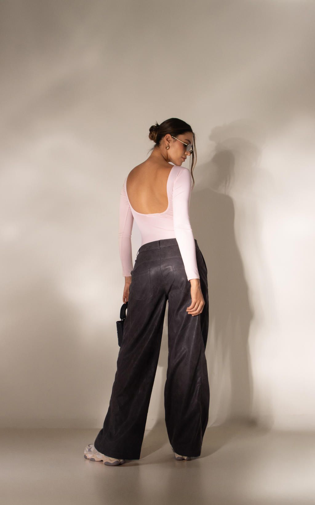Pink Long-Sleeve Open-Back Bodysuit