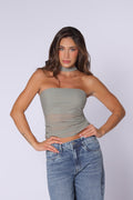 Blusa Verde Oliva Tira En Cuello