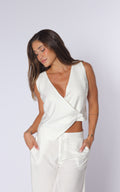 Ivory V-Neck Cropped Vest by Navissi