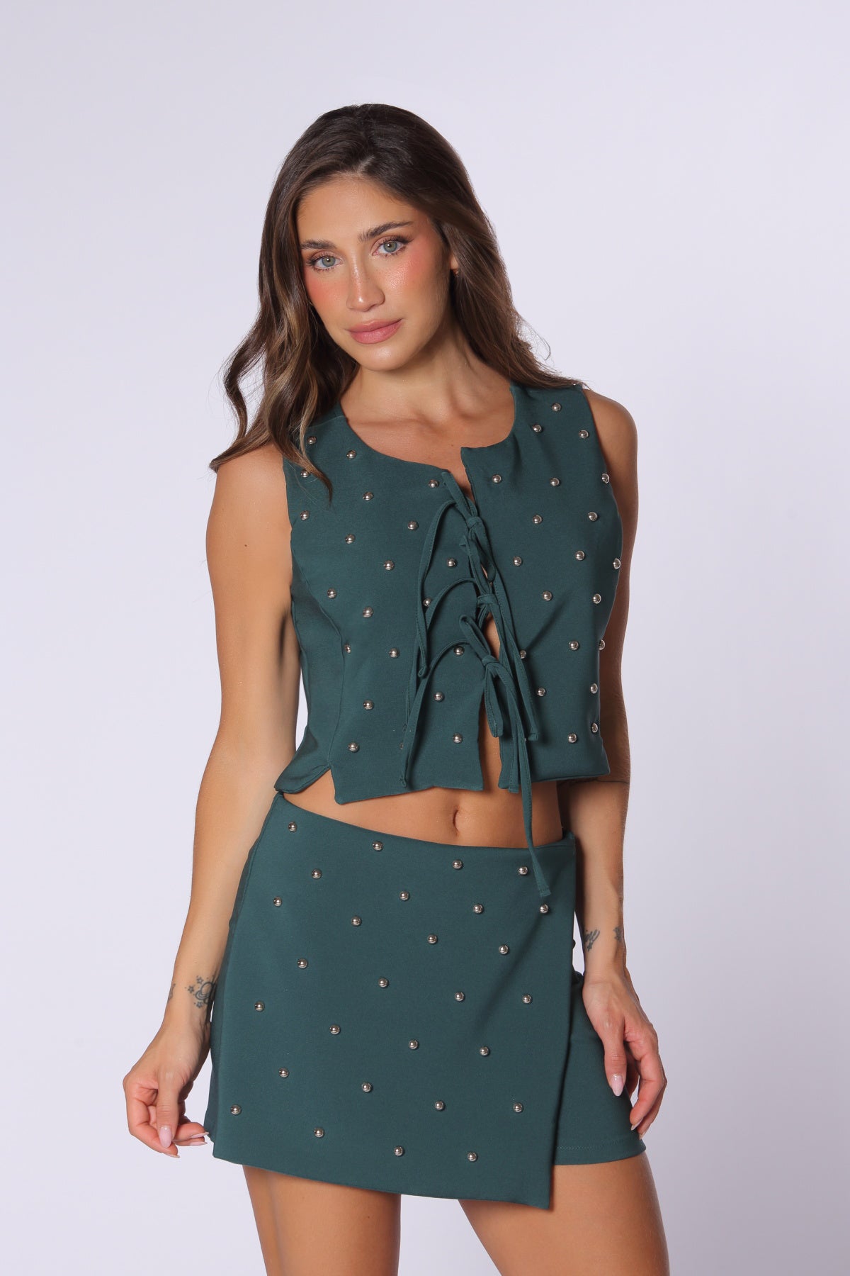 Pine Green Stretch Bow-Detail Blouse by Navissi