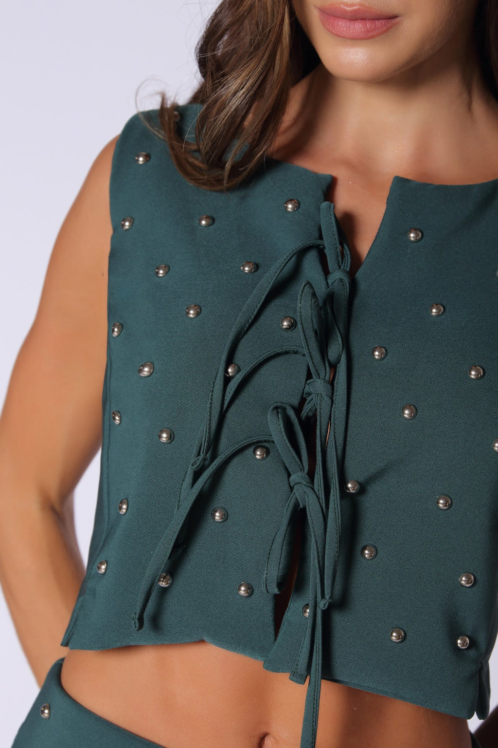 Pine Green Stretch Bow-Detail Blouse by Navissi