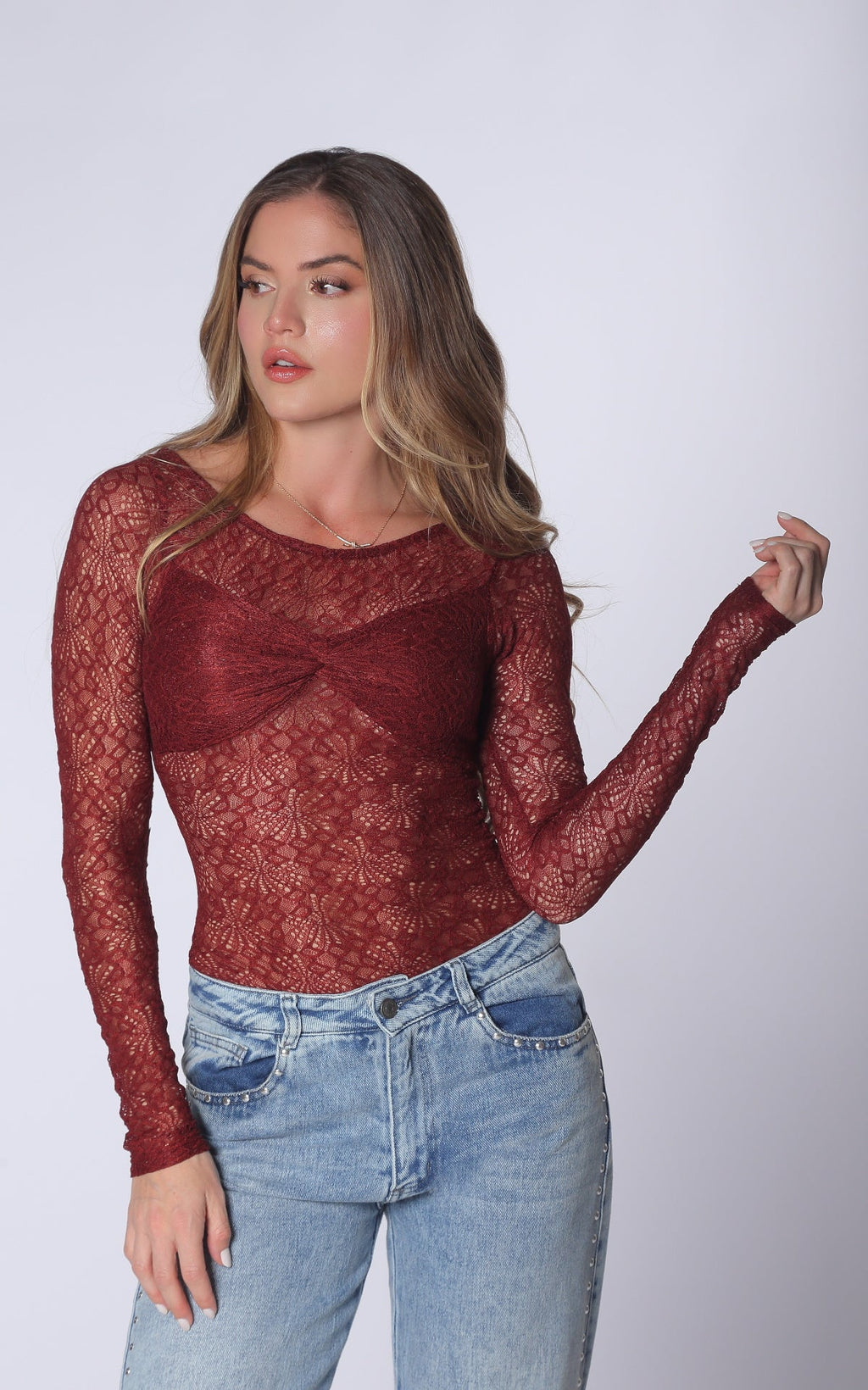 Body Manga Larga Vinotinto Transparencias