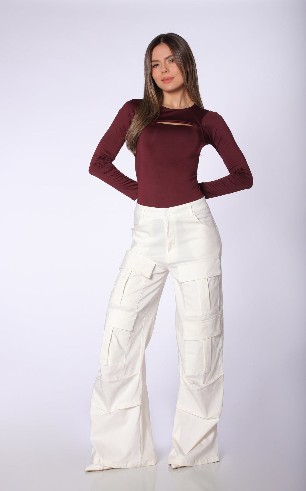 Ivory Cargo Stretch Pants by Navissi