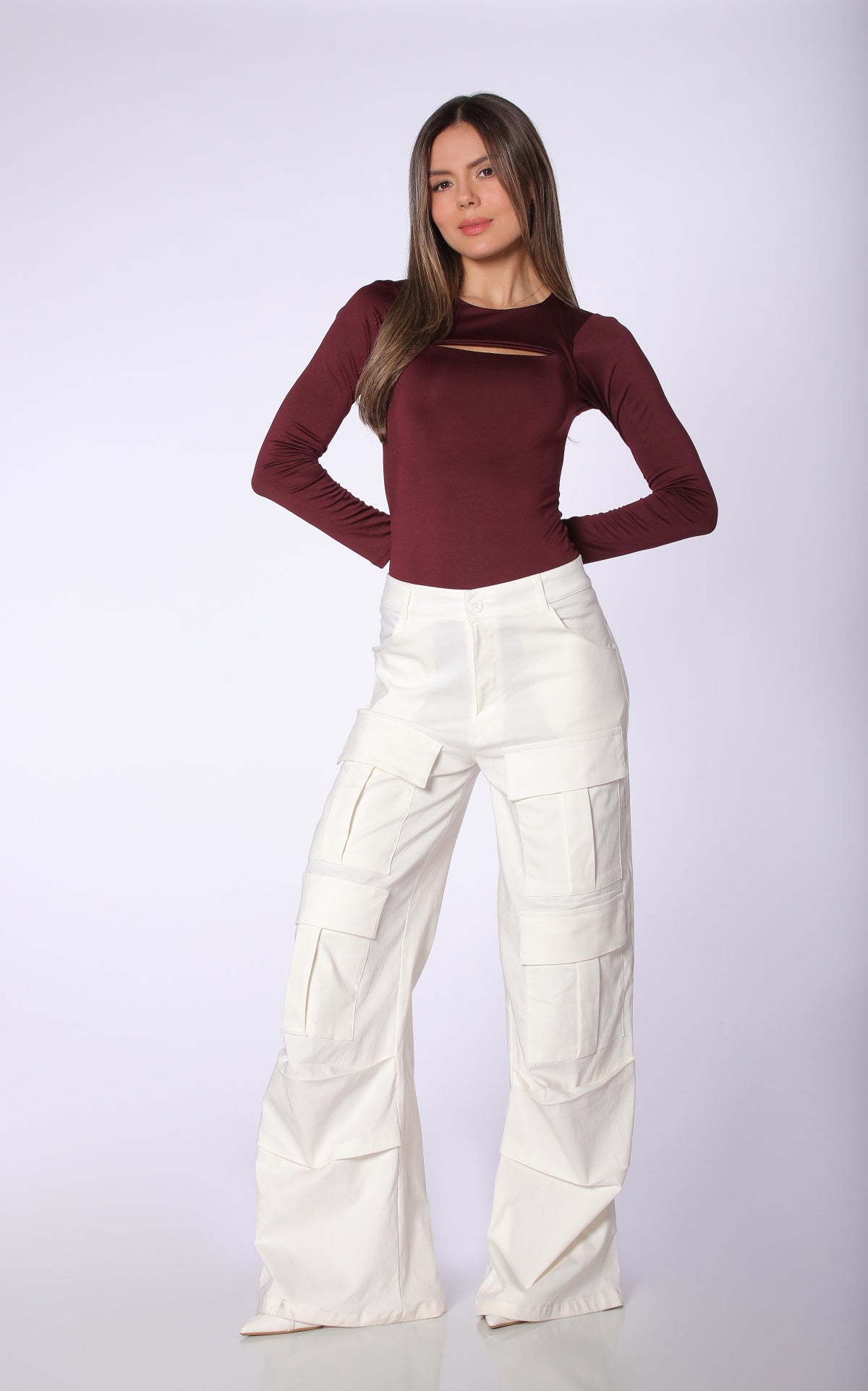 Ivory Cargo Stretch Pants by Navissi