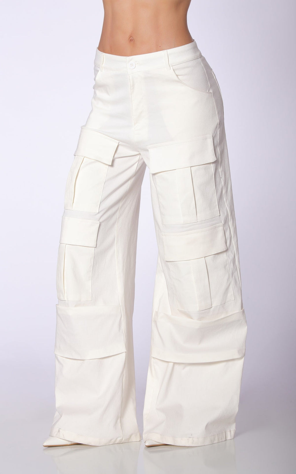 Ivory Cargo Stretch Pants by Navissi