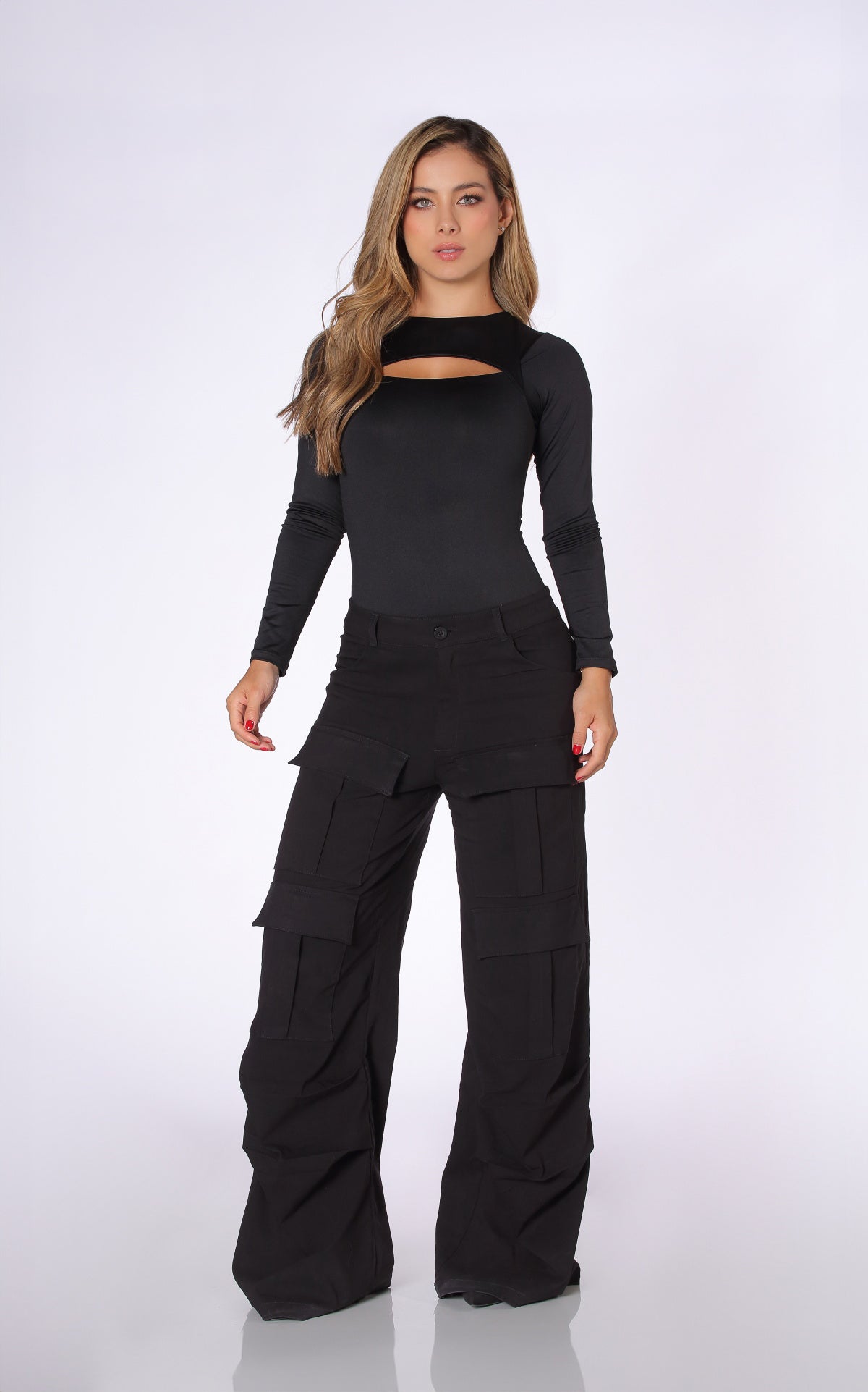 Pantalón Negro Bolsillos Cargo