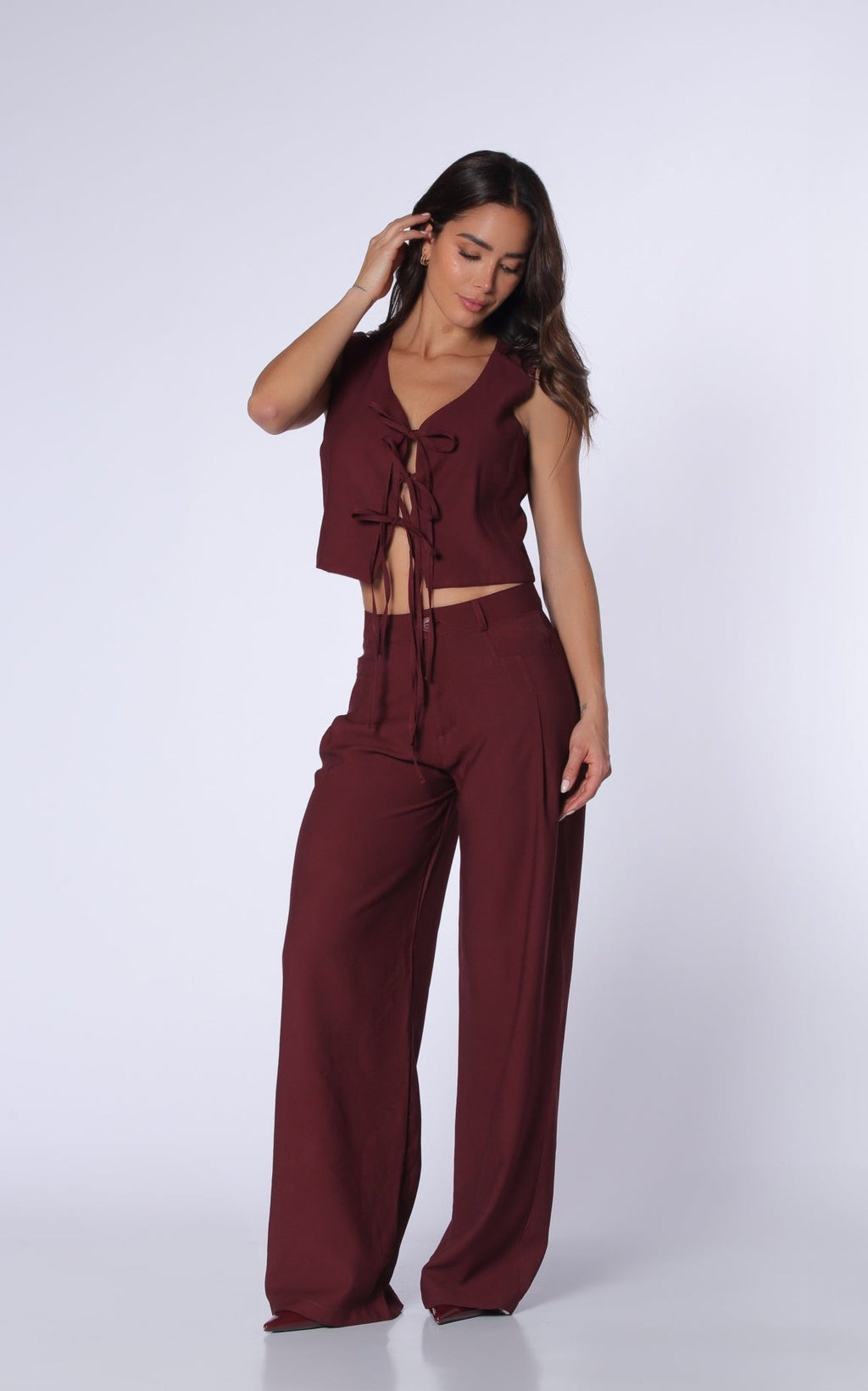 Pantalón Vino Tinto Tipo Sastre