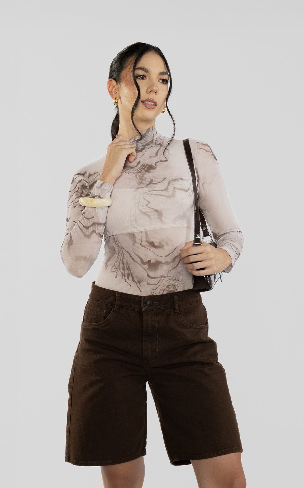 Beige Long-Sleeve Layered Bodysuit