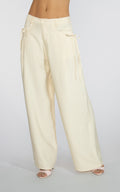 Cream Bow-Detail Pants by Navissi
