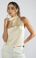 Cream Draped Halter-Neck Blouse by Navissi