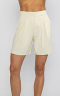 Cream Elastic Tailored Bermuda Shorts by Navissi