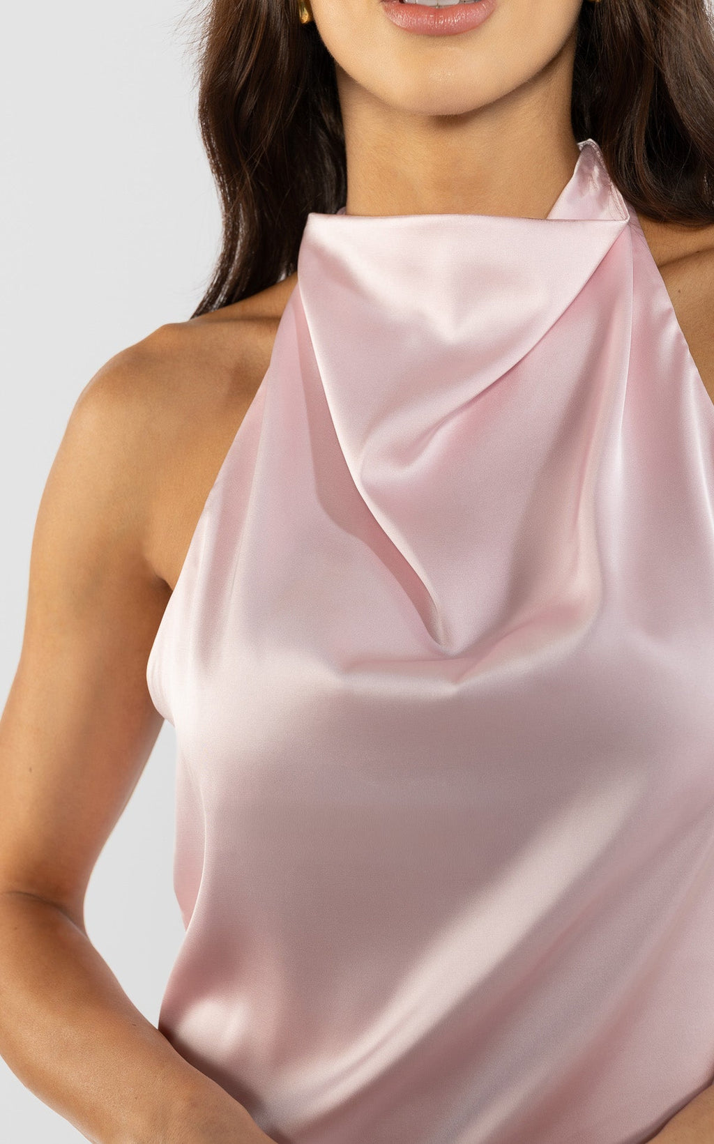 Blusa Escote Halter Drapeado Rosado Claro