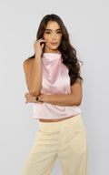 Blusa Escote Halter Drapeado Rosado Claro