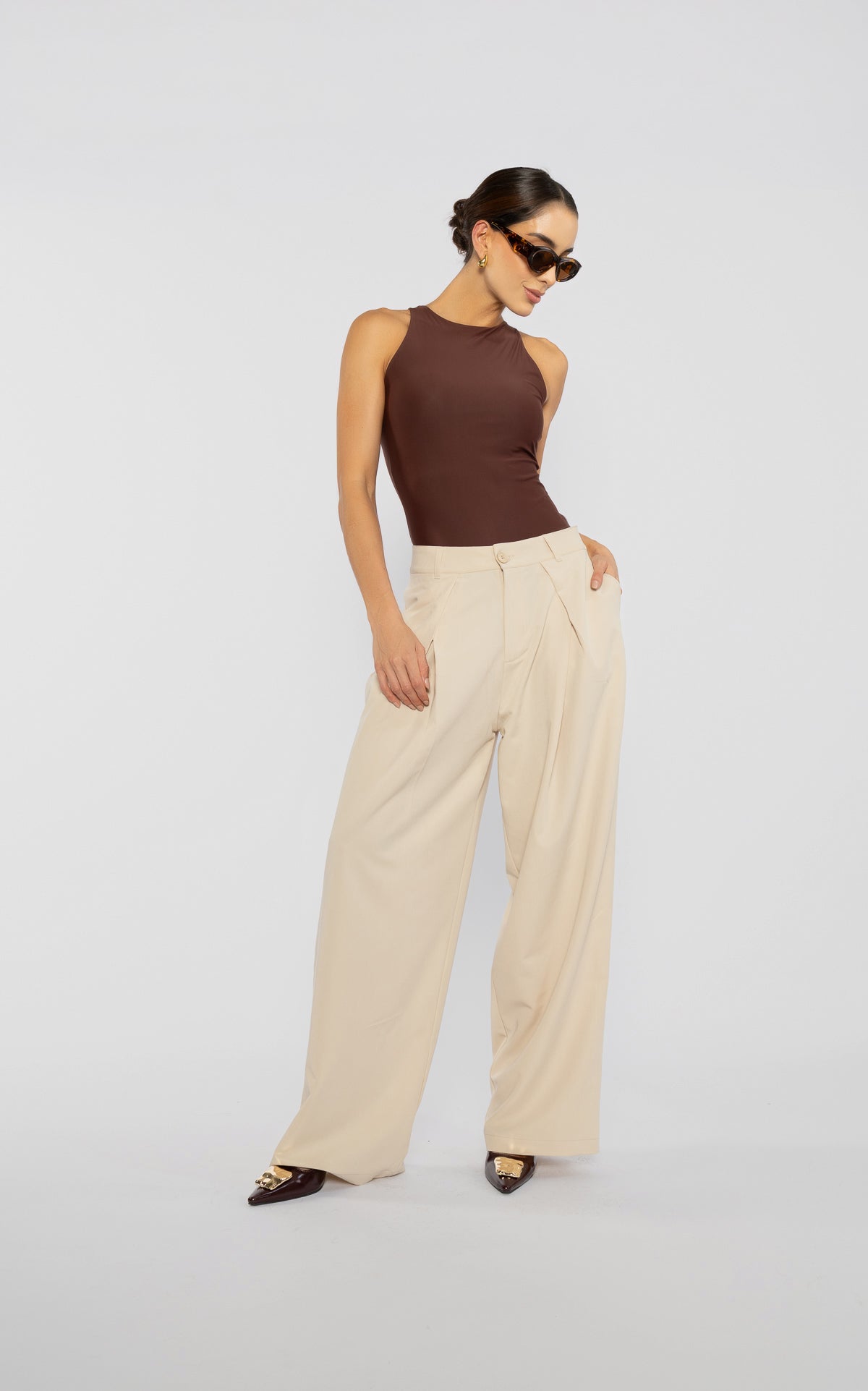 Pantalon Pliegue Crema