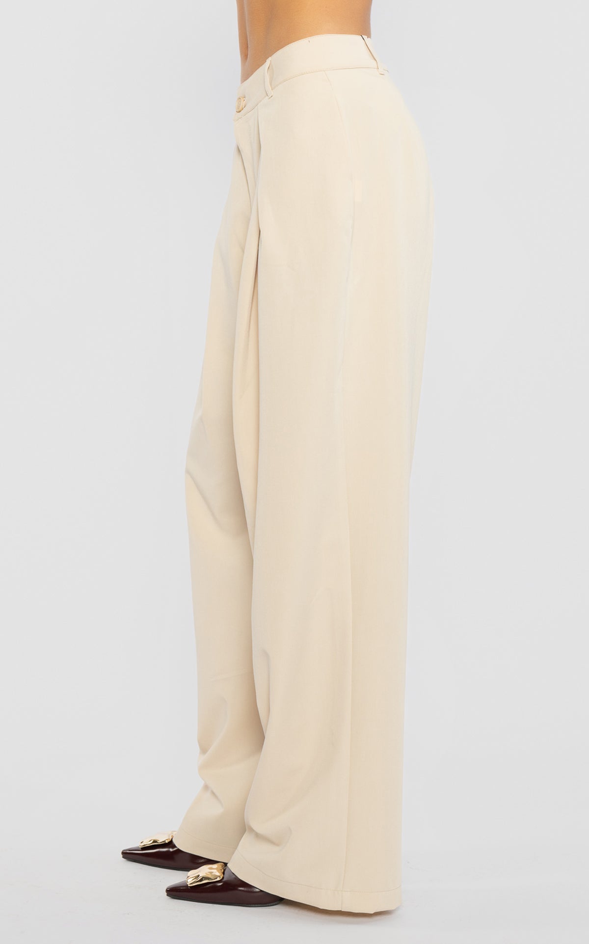 Pantalon Pliegue Crema