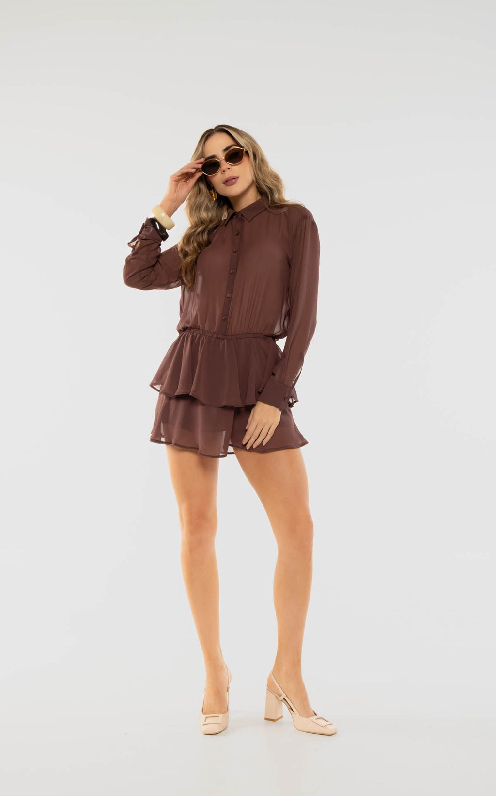Brown Long-Sleeve Dress
