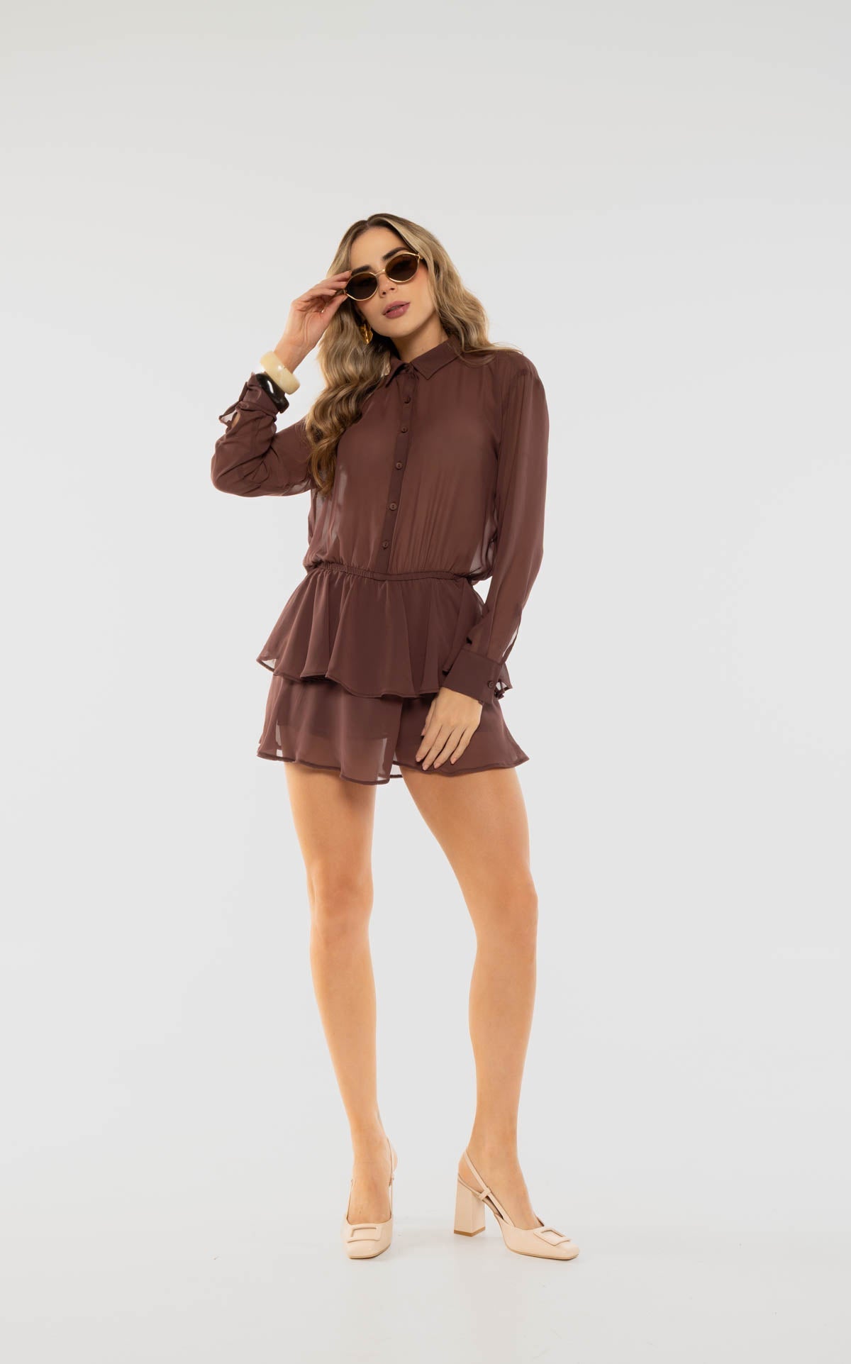 Brown Long-Sleeve Dress