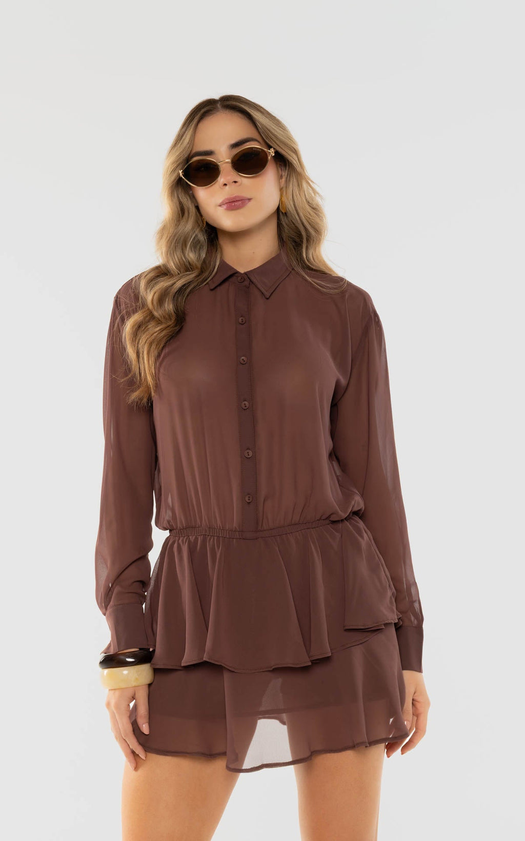 Brown Long-Sleeve Dress