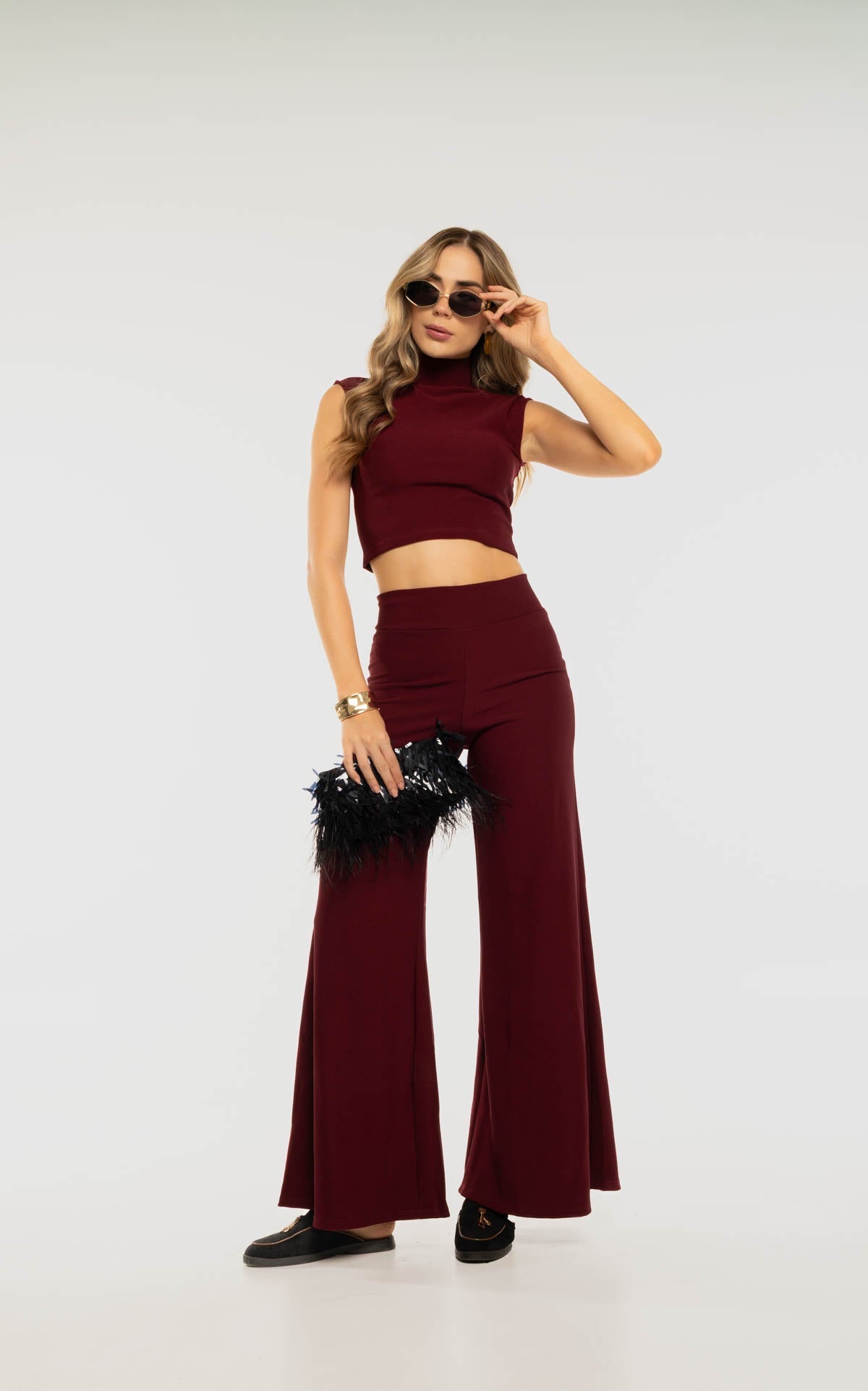 Wine Sleeveless High-Neck Blouse