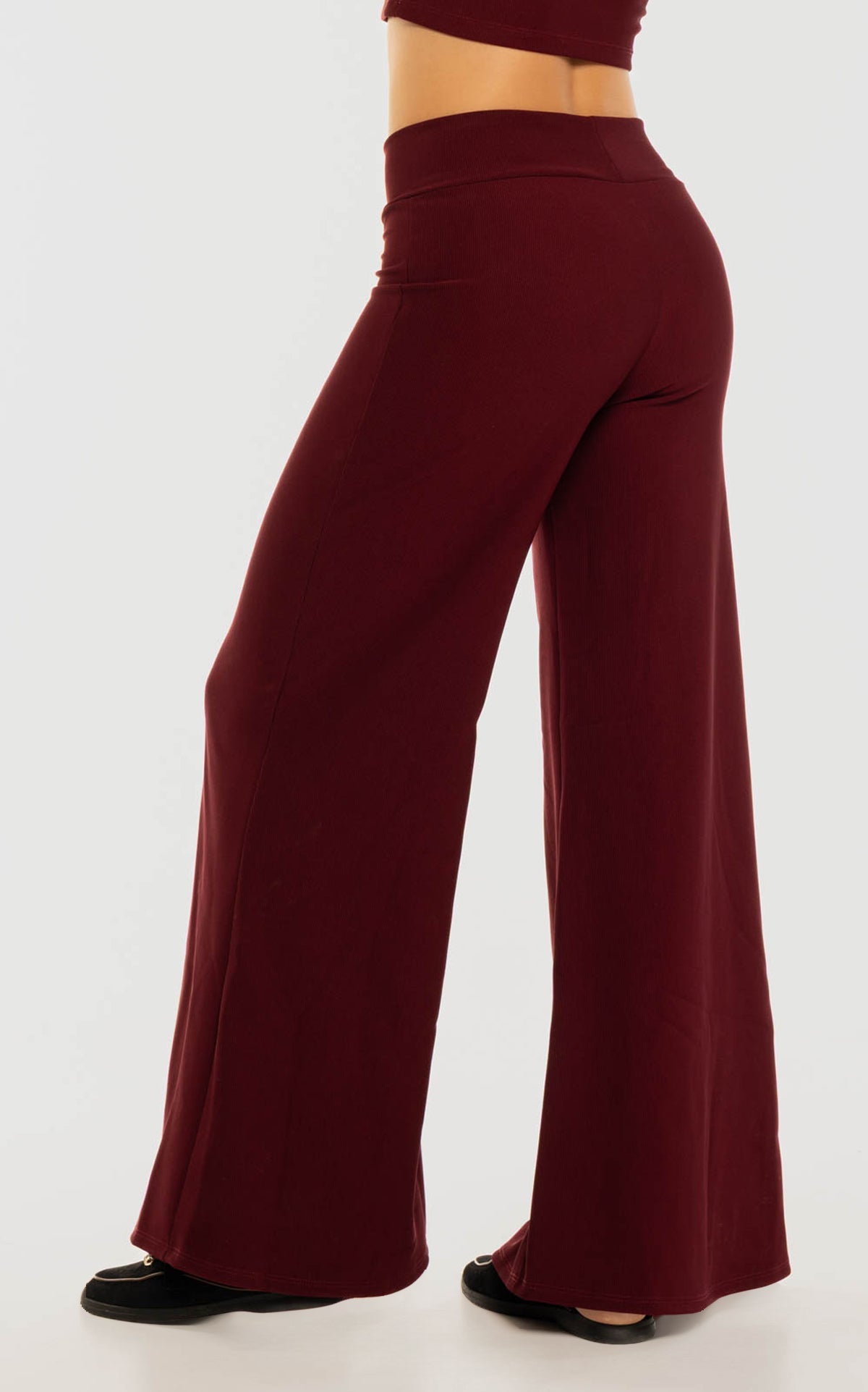 Burgundy Ribbed Stretch Pants by Navissi