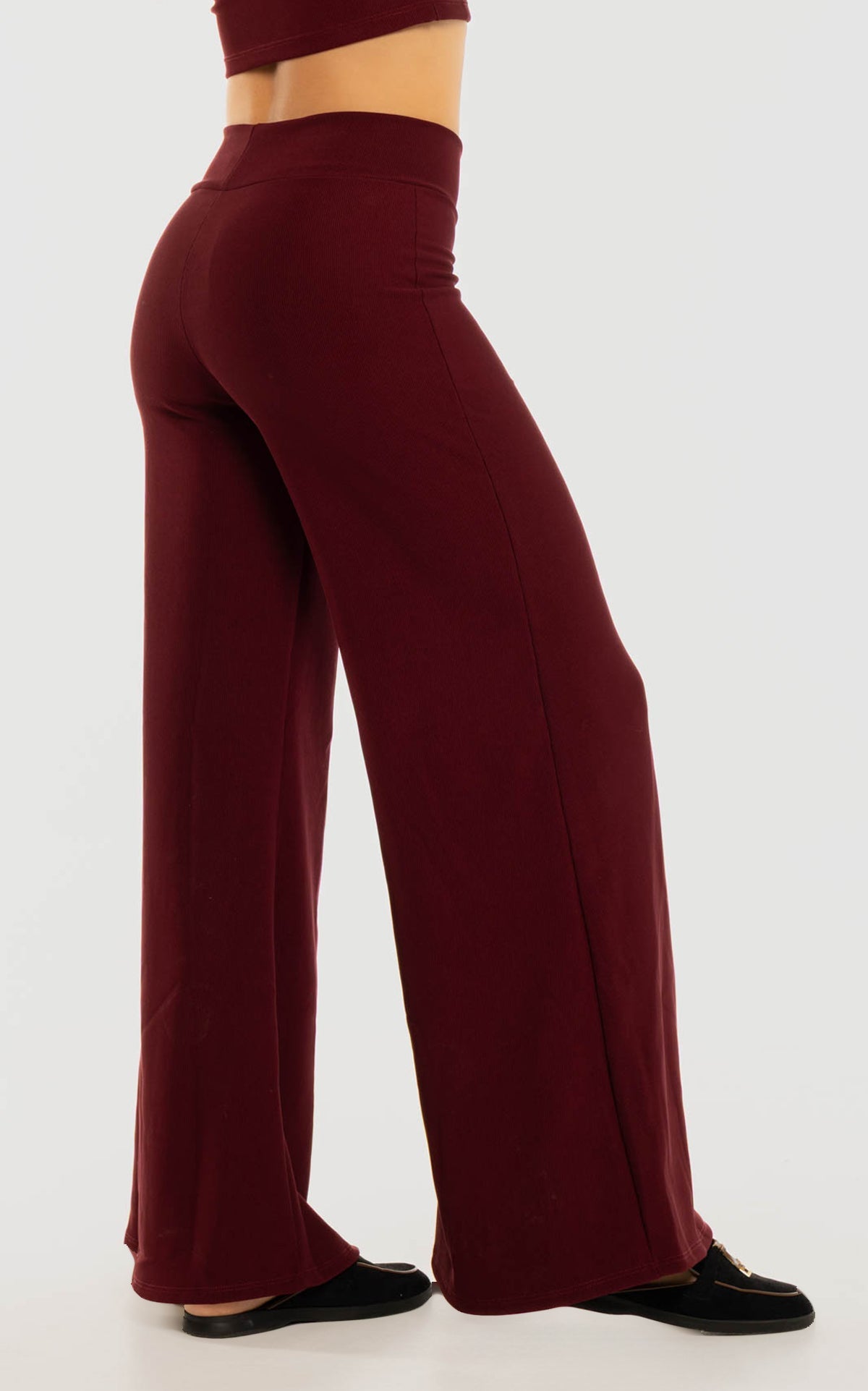 Burgundy Ribbed Stretch Pants by Navissi