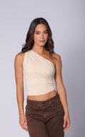 Sand Asymmetric Draped Blouse