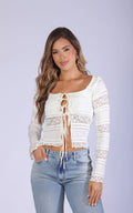 Ivory Long-Sleeve Cutout Blouse