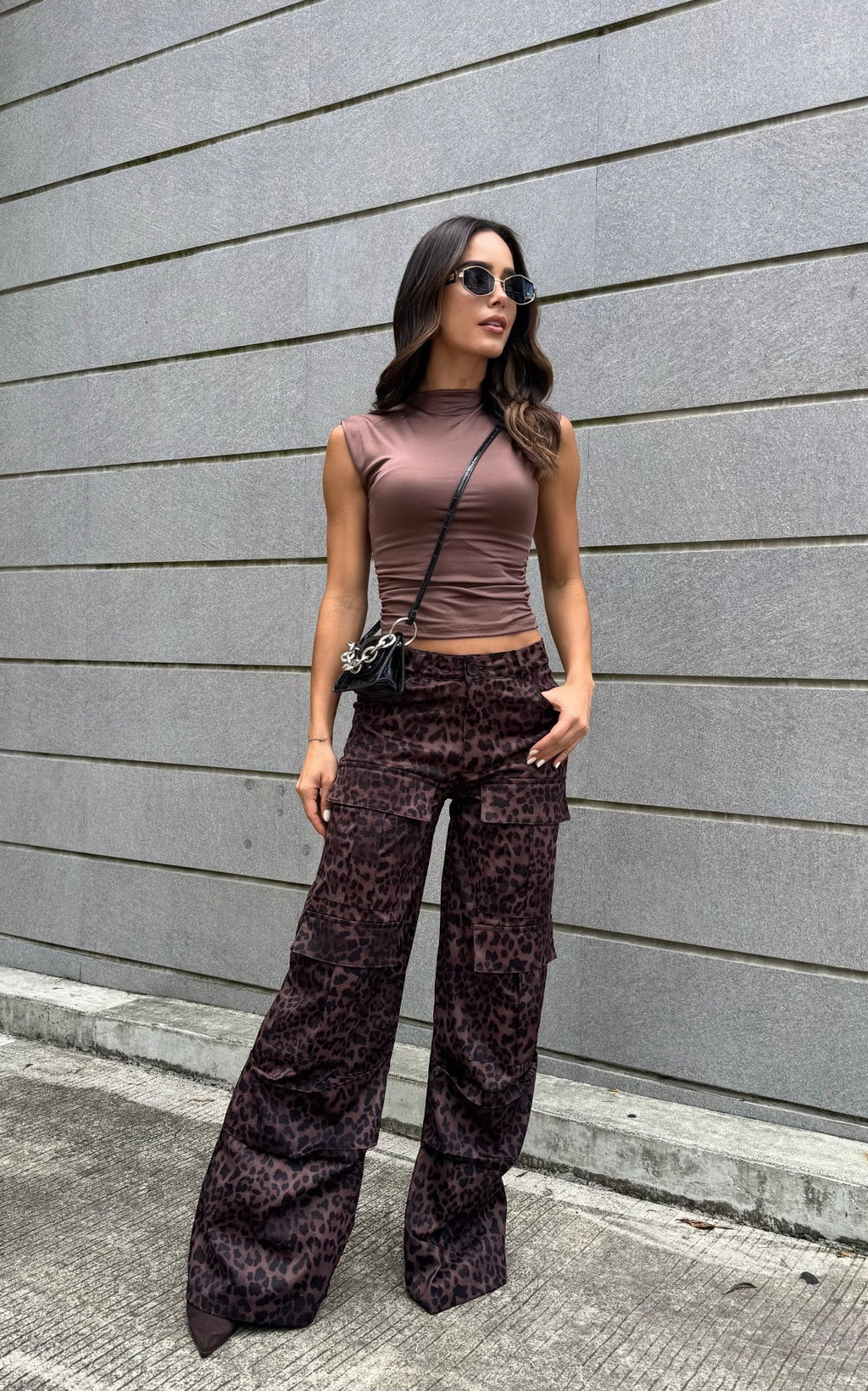Brown Draped Sleeveless Blouse by Navissi
