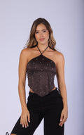 Chocolate Open-Back Blouse