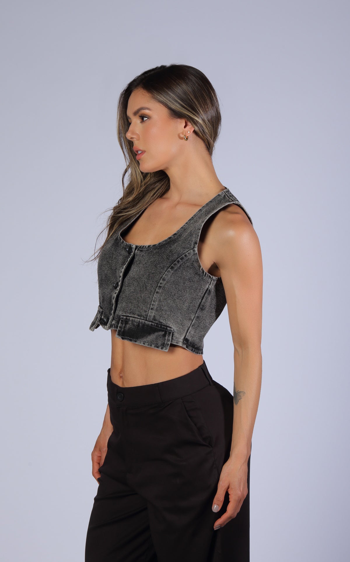 Black Denim Corset Top by Navissi