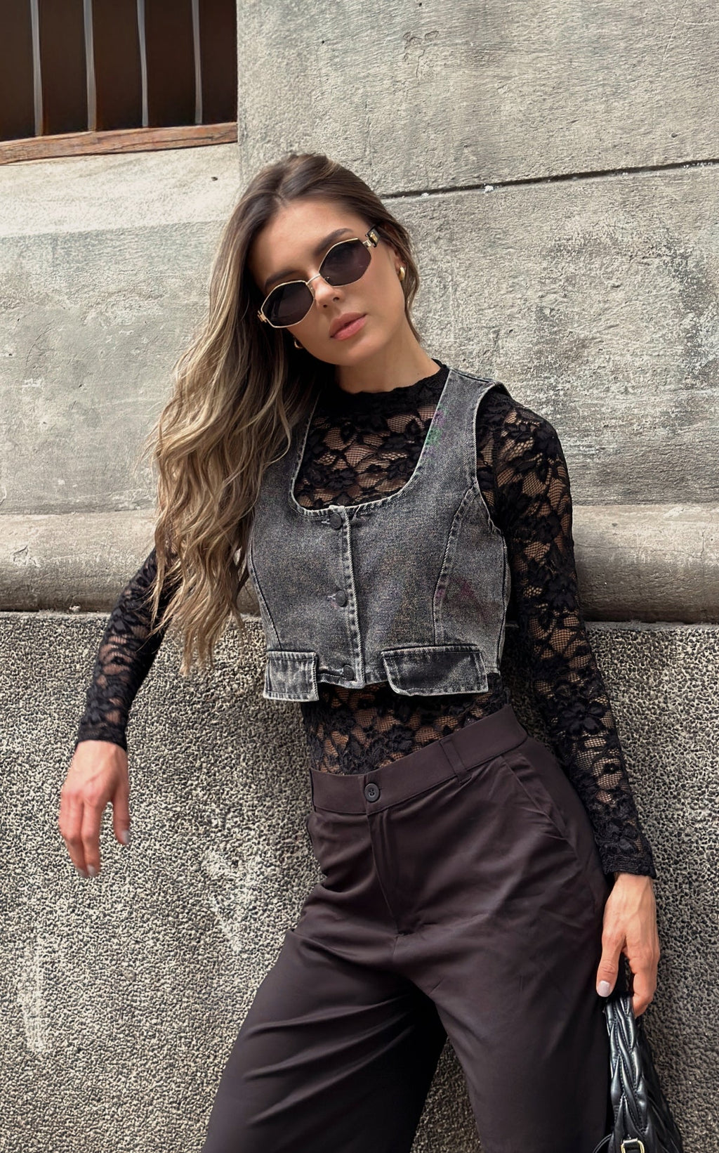Black Denim Corset Top by Navissi