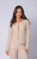Taupe Long-Sleeve Textured Blouse