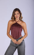Burgundy Open-Back Blouse