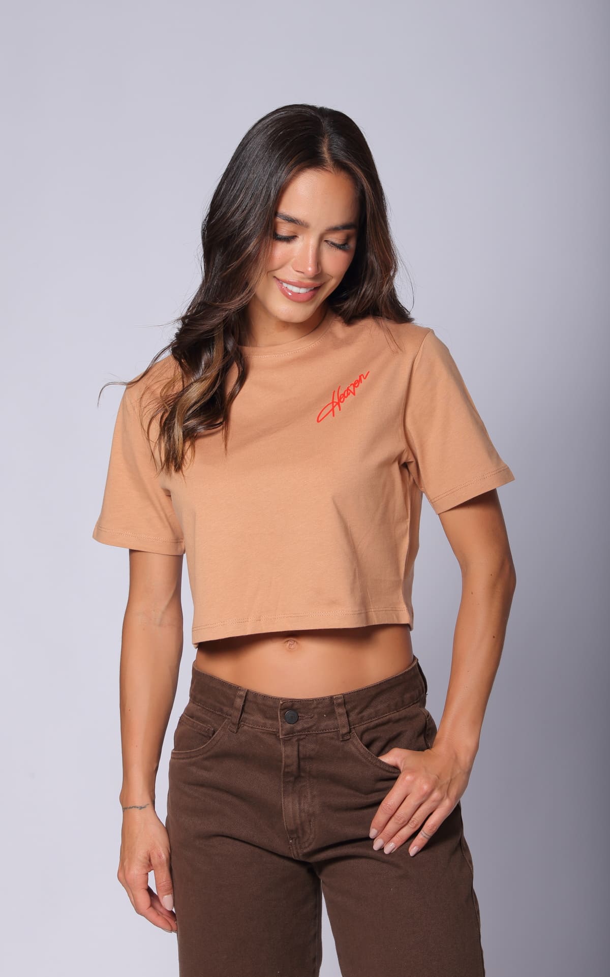Camel Cropped Regular-Fit T-Shirt by Navissi