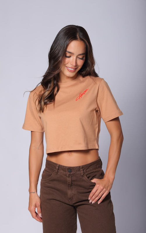 Camel Cropped Regular-Fit T-Shirt by Navissi