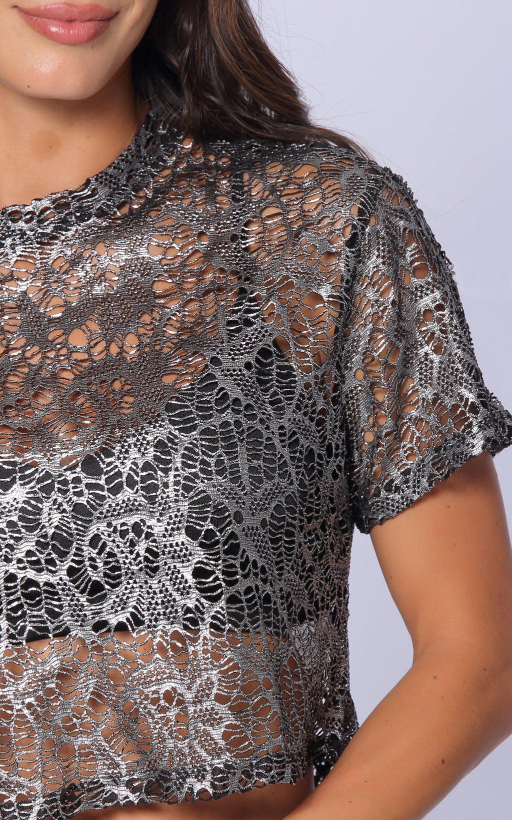 Silver Cropped T-Shirt by Navissi