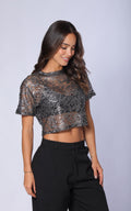 Silver Cropped T-Shirt by Navissi