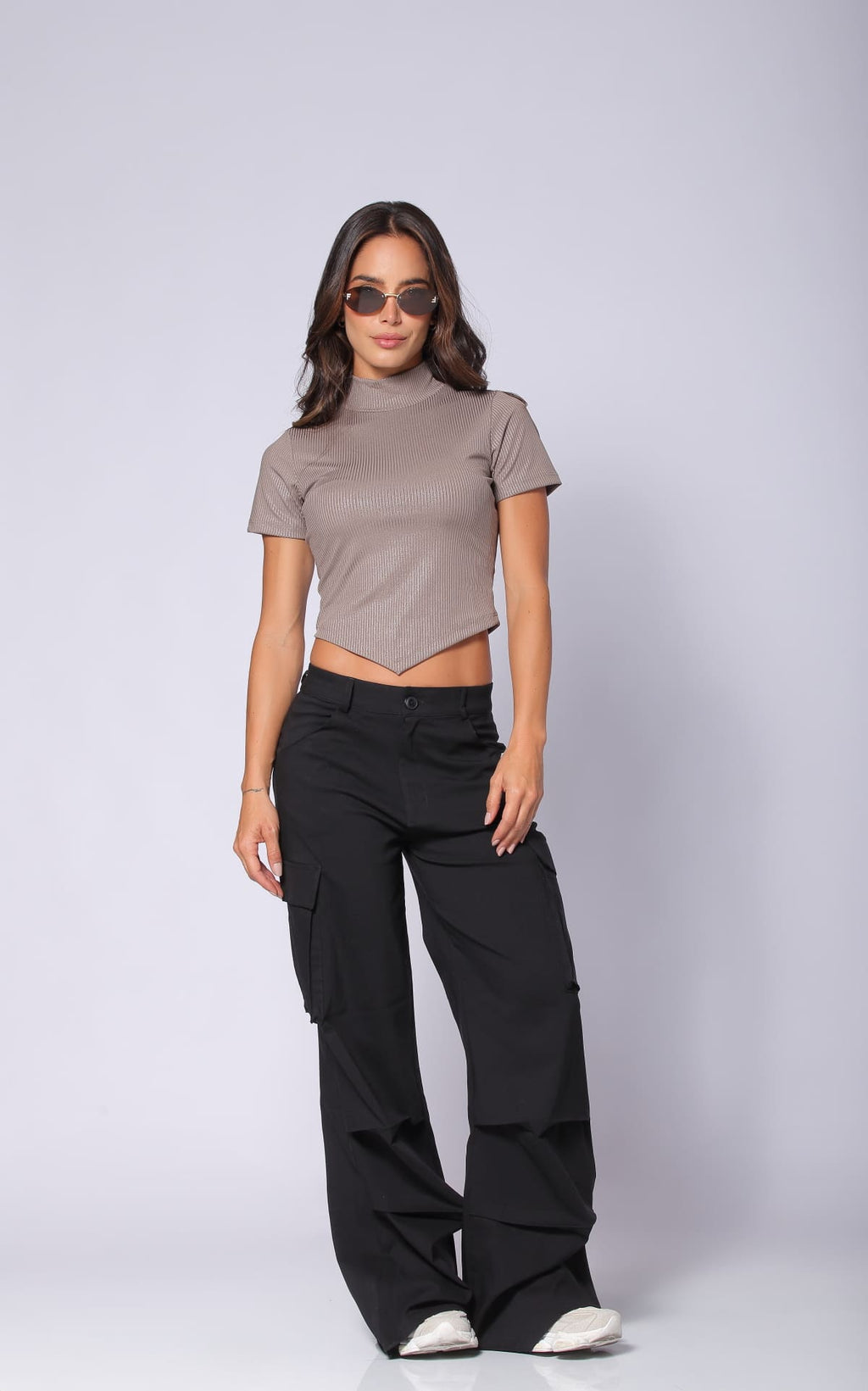 Taupe High-Neck T-Shirt