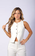 Ivory Round-Neck Stretch Vest by Navissi