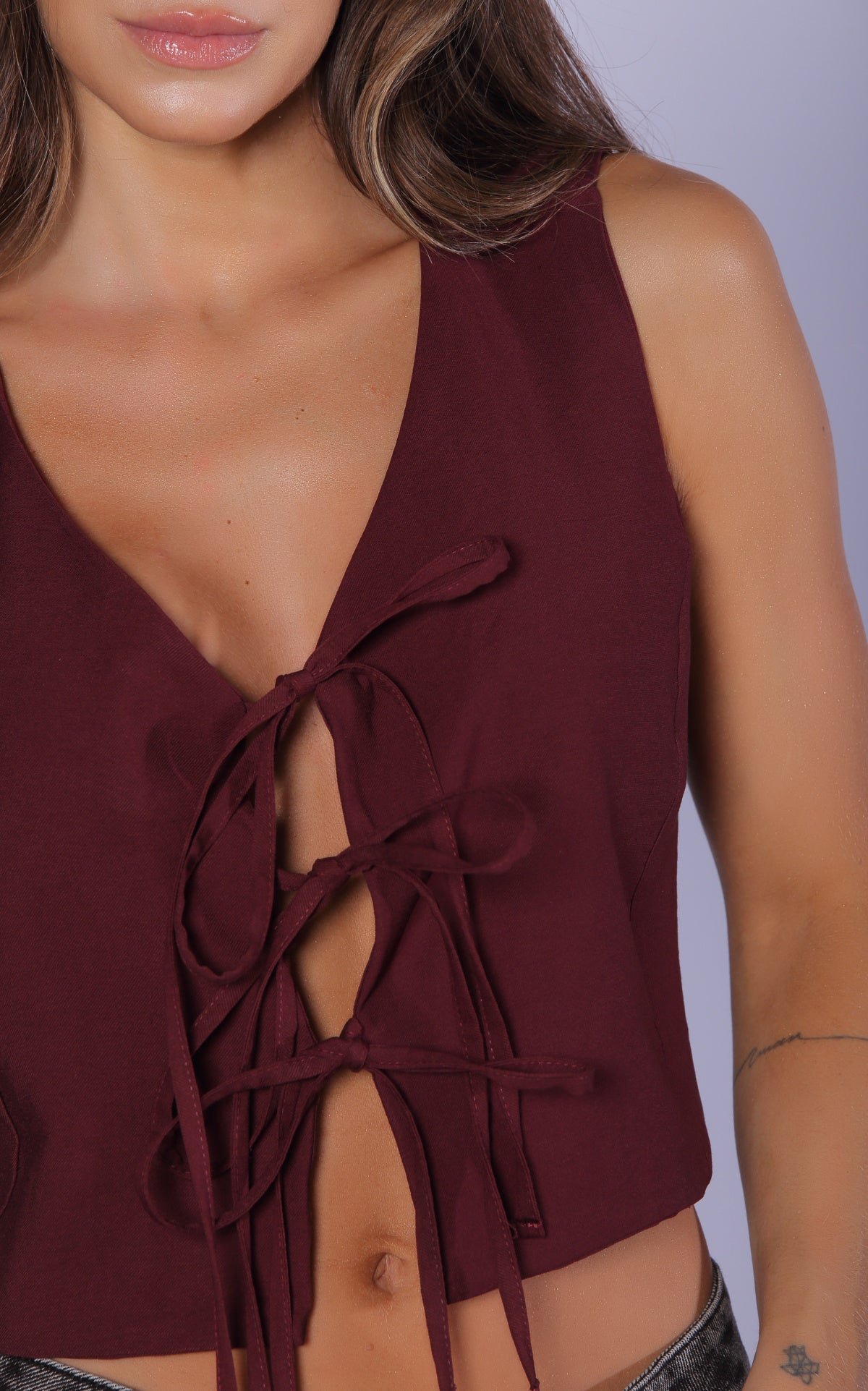 Wine Bow-Detail Vest